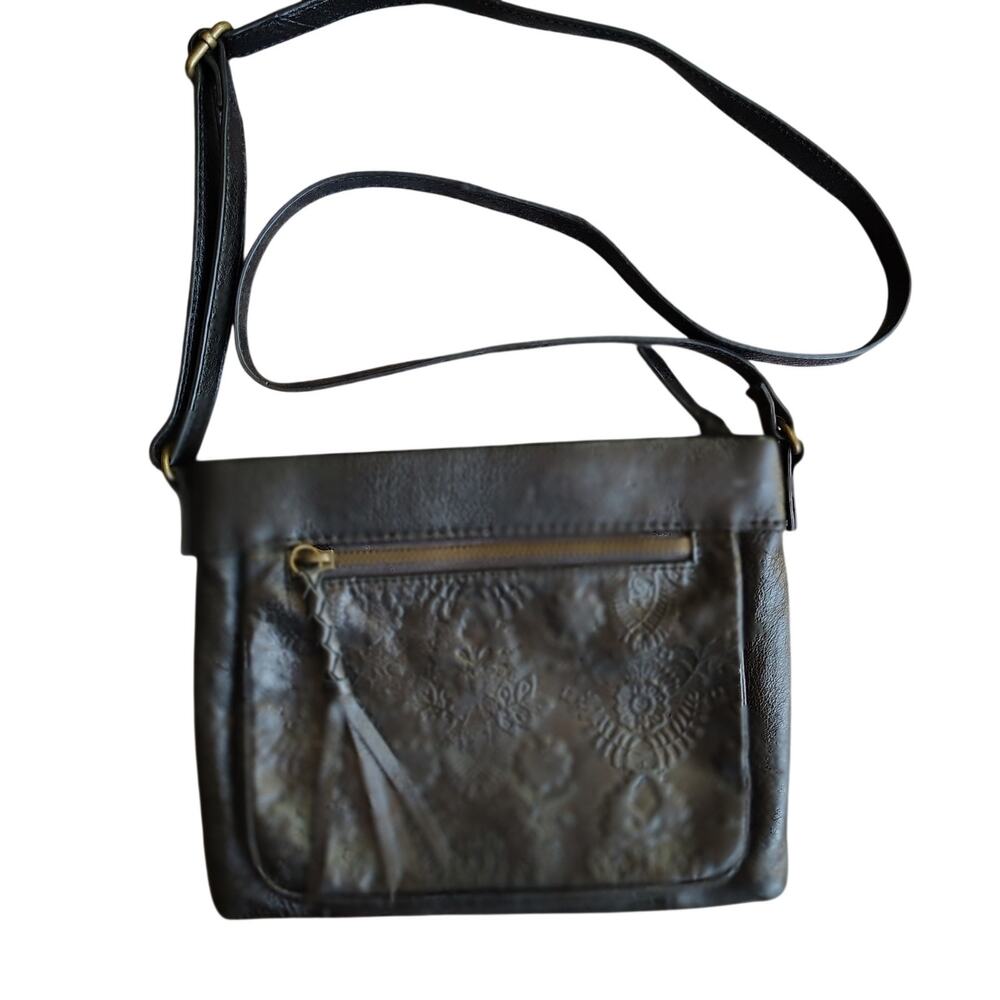 The Sak Leather Crossbody Bag – Black, Western Embossed, 8x10